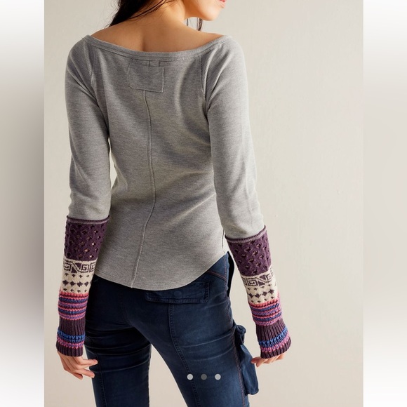 NWT Free People Mixed Design Knit Sleeves Thermal - Picture 2 of 6